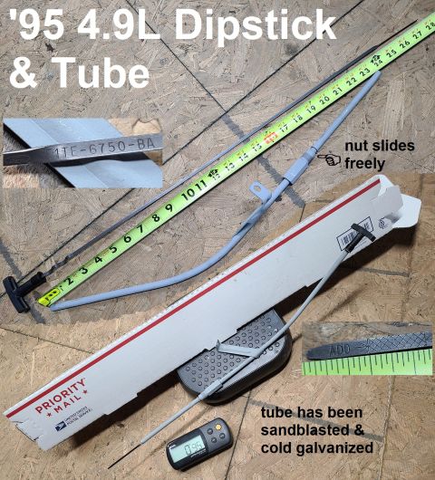 1983 Ford Bronco - 4.9L Engine Oil Dipstick (F1TE6750BA) & Tube from '95 IF THE IMAGE IS TOO SMALL, click it. Tube was sandblasted & cold-galvanized; nut slid…