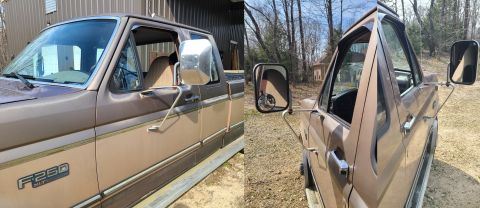 1993 Ford F-250 - 2-position Towing Mirrors IF THE IMAGE IS TOO SMALL, click it. The previous mirrors couldn't handle highway speeds. [url=https://www.superm…