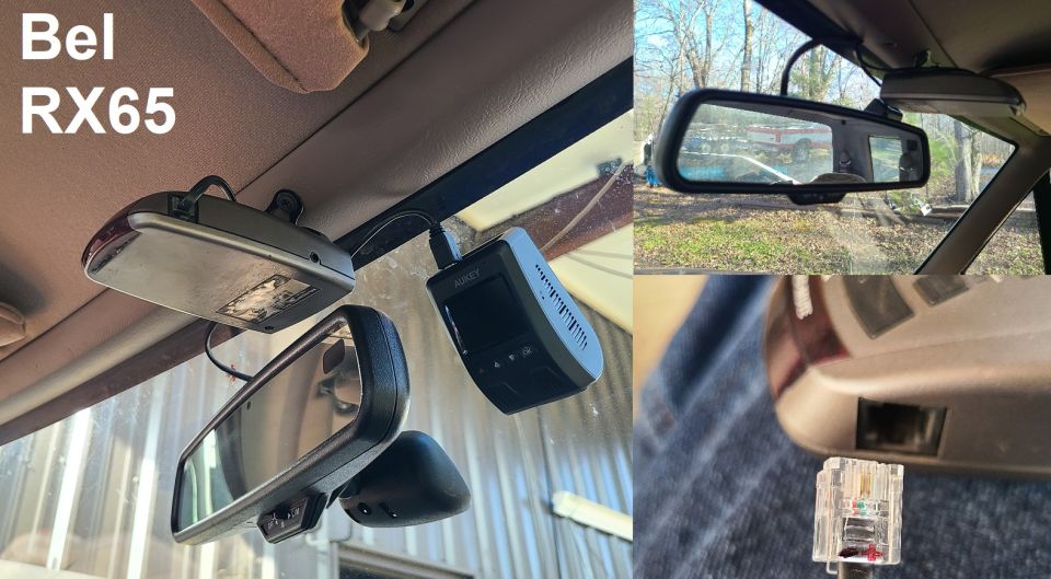 Bel RX65 Radar Detector
IF THE IMAGE IS TOO SMALL, click it.

I transfer this among all my trucks, so they each have a mount screwed to the steel upper w/s trim, and they each have a connector hard-wired to the instrument circuit (R/Y) so it comes on when the key is in RUN.
