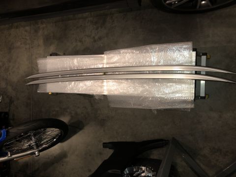 2019 Ford Everest - Silver roof rails packaged for transport, not installed on a vehicle.