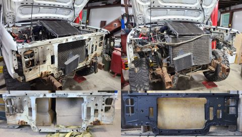 1995 Ford Bronco - The core support was rusting badly, but it hadn't collapsed yet. IF THE IMAGE IS TOO SMALL, click it.