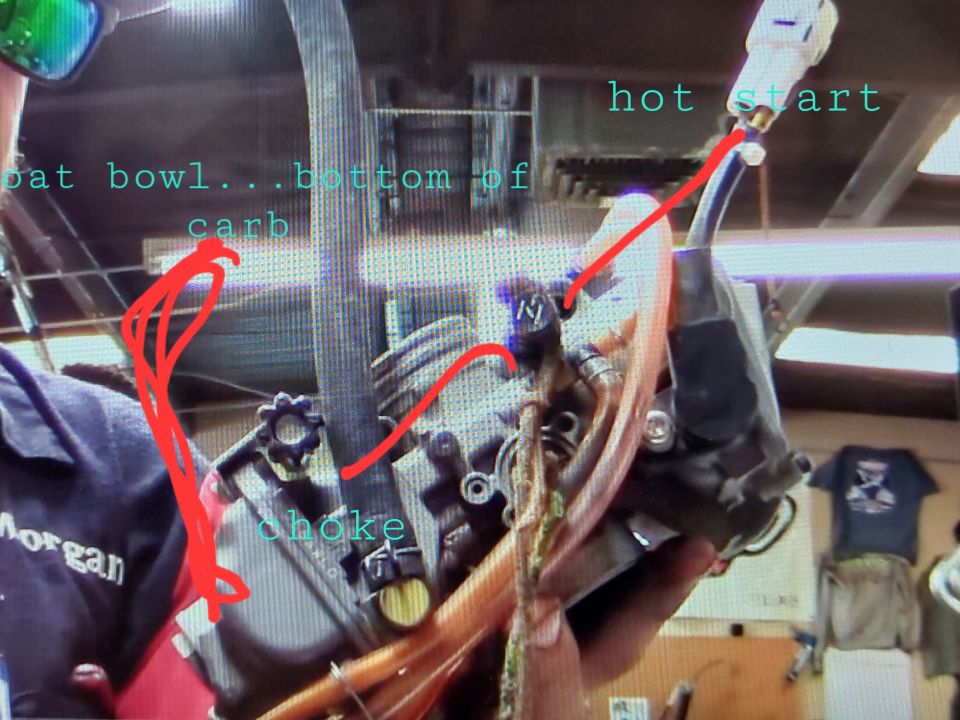 Carburetor with labels for choke and hot start
