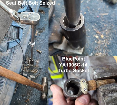 1983 Ford Bronco - Seized Seat Belt Bolt in a '95 F150 XLT IF THE IMAGE IS TOO SMALL, click it. After breaking 2 impact-rated T50 bits, I realized this bolt n…