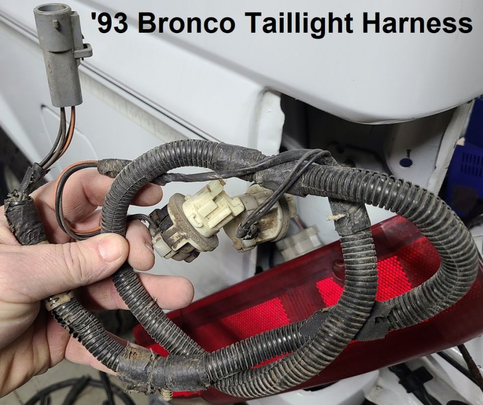 Taillight Harness from '93 Bronco
IF THE IMAGE IS TOO SMALL, click it.

Same for L&R; probably fits '87-96 Broncos. I have 5 spares in '22.