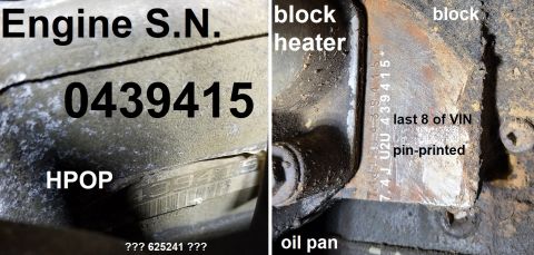 1997 Ford F-250 - Engine Tag & Serial Number IF THE IMAGE IS TOO SMALL, click it. The left image is looking down behind the fan over the drivebelt; the right…