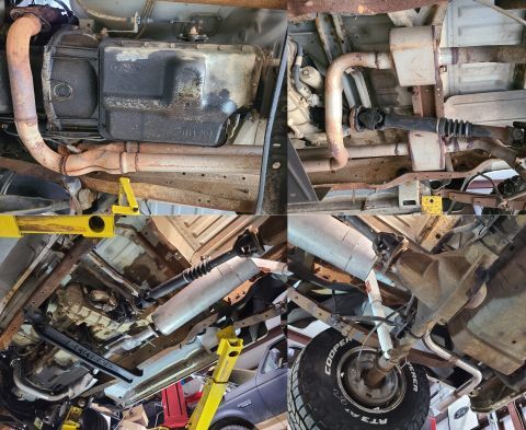 1995 Ford Bronco - Exhaust Systems IF THE IMAGE IS TOO SMALL, click it. The illegal X-pipe & noisy mufflers were removed, and a direct-replacement system was…