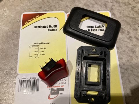 2015 Ford F-550 - JR Products illuminated on/off switch and face plate with wiring diagram are shown.