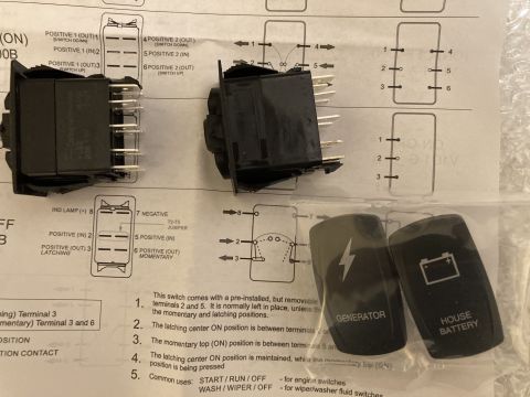 2015 Ford F-550 - Switch terminal wiring diagram sheet showing rocker-switch positions and positive, negative and output connections