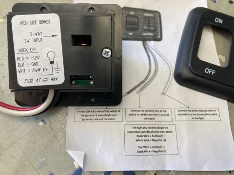 2015 Ford F-550 - RV dimmer switch and wiring diagram shows hookup for 12V, GND, and PWM V+ with a 10A fuse.
