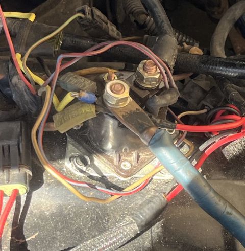 1975 Ford Ranchero - This image shows a close-up of an automotive electrical relay and its associated wiring.