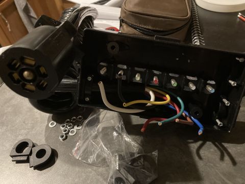 2015 Ford F-550 - Close-up view of a trailer wiring harness connector, showing the internal terminals and color-coded wires.