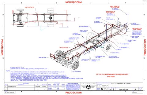 2015 Ford F-550 - This diagram details the 12-volt chassis wire routing, including specific component connections and installation notes.