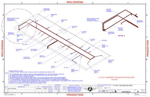 2015 Ford F-550 - Diagram details 12 volt harness routing for ceiling components within a vehicle.