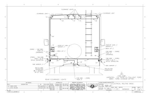 2015 Ford F-550 - This diagram shows the 12-volt electrical routing for the rear of a Ford chassis, detailing clearance lights, stop/turn lights, and marker…