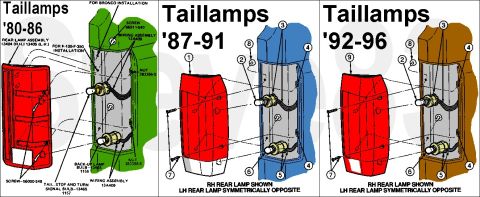 1983 Ford Bronco - '80-96 F-series & Bronco Taillamps IF THE IMAGE IS TOO SMALL, click it. 1 Rear Lamp ('87-91) RH 13404; LH 13405 2 Stop/Turn/Hazard/Parking…