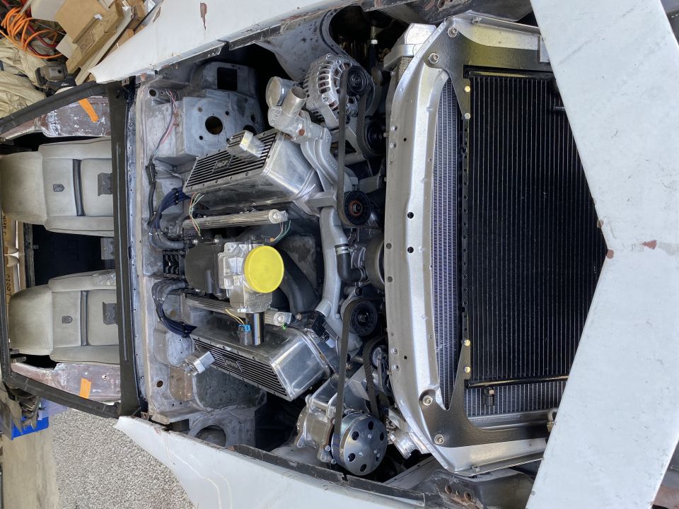 1976 Chevrolet Corvette engine bay with custom modifications
