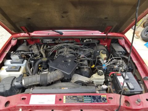 2003 Ford Ranger - The engine bay looks good, but the battery is virtually dead.