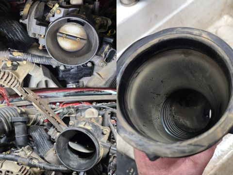 2003 Ford Ranger - The air filter either wasn't installed right, or was left in too long because the fresh-air duct & TB were dusty. Both got cleaned.