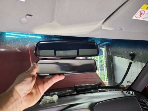 2003 Ford Ranger - The common RV mirror was swapped to an autodimming compass version.