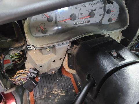 2003 Ford Ranger - Pulling the RV mirror wiring required removing the cluster bezel & knee bolster. The quantity of dust was amazing.