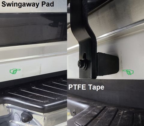 1983 Ford Bronco - Swingaway Pad IF THE IMAGE IS TOO SMALL, click it. The factory paint-protector pad is self-adhesive vinyl, with 2 pushpins in most '92-up t…