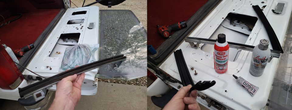The [url=https://www.amazon.com/dp/B07XV9S474]internal glass runs[/url] commonly dry-rot and break apart, allowing the glass (w/o defrost E0TZ9842006B, w/defrost F2TZ9842006A) to rattle and squeak. The runs also commonly break away from their glue in the steel channels, and slide down inside the t/g, resulting in even-worse rattles. But they're very affordable, and easy to change. They should be glued in-place with either [url=https://www.amazon.com/dp/B000B8YE58]Super WeatherStrip Adhesive[/url] or [url=https://www.walmart.com/ip/Eclectic-E6000-Industrial-Strength-Adhesive-Glue-Black-2-fl-oz/26764965]E6000[/url].