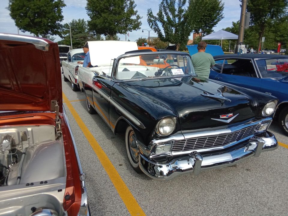 Two Tri-Fives back to back; one a hardtop and one a ragtop.