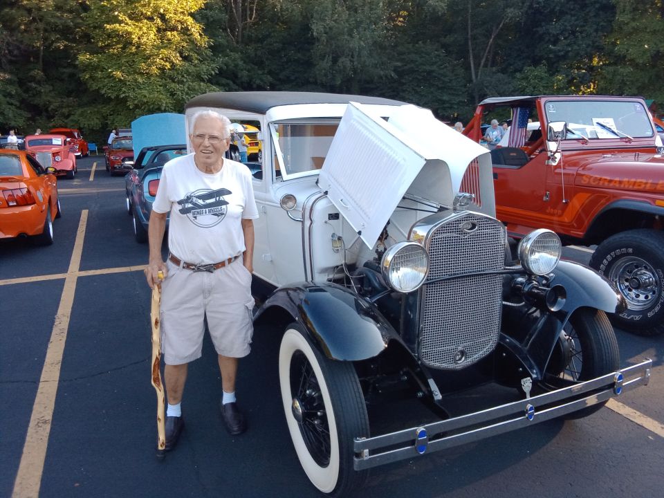 THis is Tom's '31 Panel Truck.  The three of us were in a line, Tom, Bob (and his Jeep) and then me, all of whom won trophies!  Tom worked on this truck for 30 years, all together.  It was restored to original condition which had gorgeous Oak paneling inside.