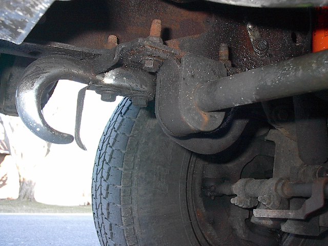 Obviously, for the hooks, you'll need longer bolts than the closer(in photo) stock one holding in those new urethane sway bar bushings.