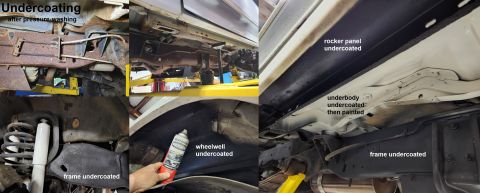 1983 Ford Bronco - Undercoating IF THE IMAGE IS TOO SMALL, click it. Since paint dries too hard & brittle for the undercarriage (it chips, flakes, & causes ru…