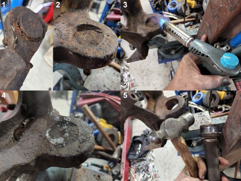 1983 Ford Bronco - Ball Joint Removal with a torch IF THE IMAGE IS TOO SMALL, click it. Ball joint presses are cumbersome, weak, and very slow, requiring a lo…