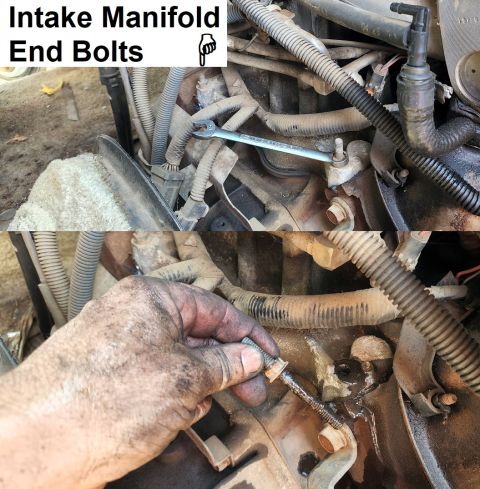1983 Ford Bronco - V8 Intake Manifold Corner Bolts IF THE IMAGE IS TOO SMALL, click it. The left front corner bolt is shorter than the others, and the right f…