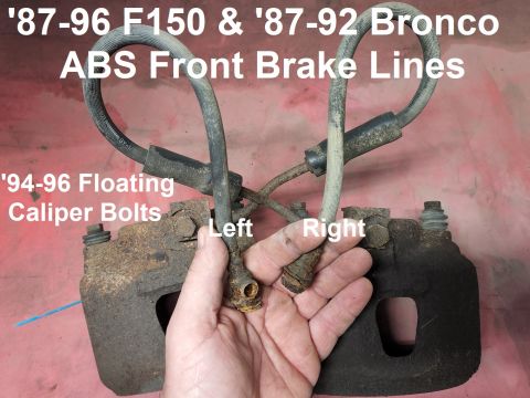 1983 Ford Bronco - Caliper Hoses IF THE IMAGE IS TOO SMALL, click it. The left front hose for RABS F150s & Broncos is different from 4WABS Broncos, but the ri…