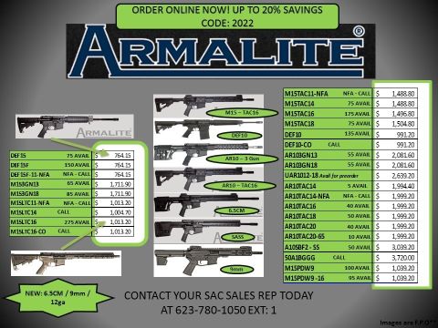1995 Mercury Grand Marquis - This document displays various Armalite firearms with their corresponding prices and availability.