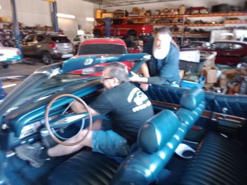 1969 Mercury Marquis - After Craig got the top pad off, he was unplugging the speaker wire in this pic. Eric is holding up the pad on the far side. Pad is resting…