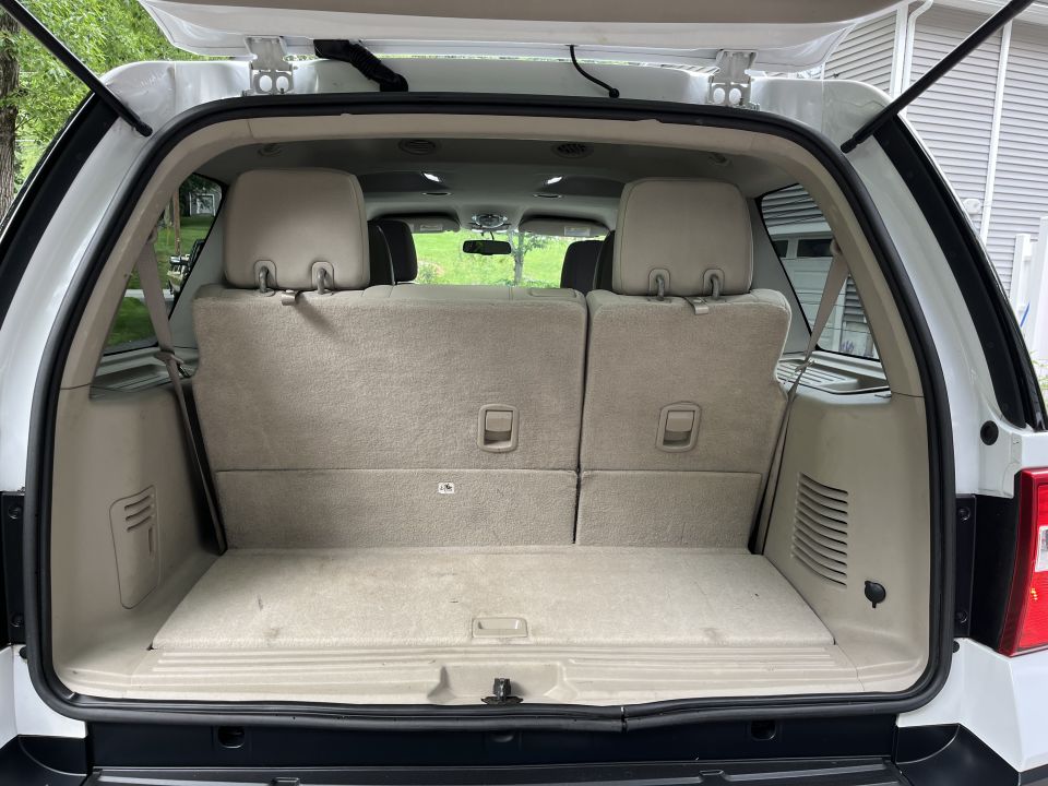 Open rear cargo area with folded third-row seats