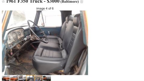 1961 Ford F-350 - Interior view of a 1961 Ford F-350 truck, showing the dashboard and seating.