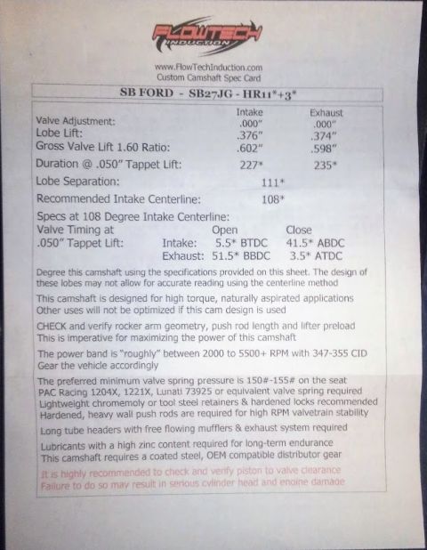 1990 Ford F-250 - Custom cam specs