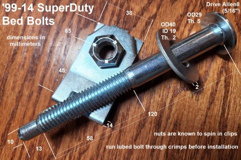 1995 Ford F-150 - Aftermarket long bolt dimensions in mm. IF THE IMAGE IS TOO SMALL, click it.
