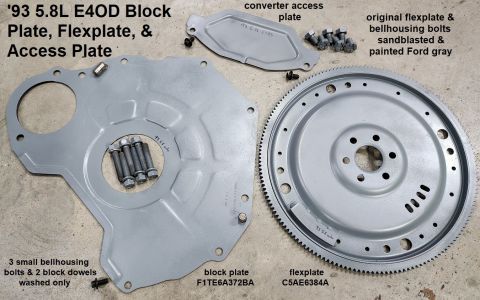 1983 Ford Bronco - '93 5.8L Flexplate, Engine Plate, & Access Plate (sandblasted & painted; includes 6 bellhousing bolts, 6 flexplate bolts, & 2 access bolts)…