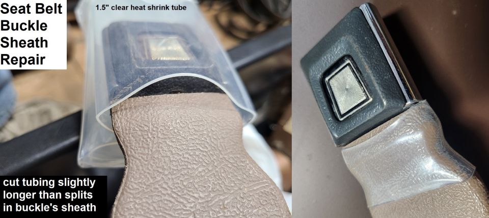 Buckle sheaths are not available new, but they're fairly easy to repair in an effective & inconspicuous way using clear heat-shrink.
IF THE IMAGE IS TOO SMALL, click it.
