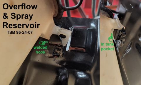 1983 Ford Bronco - Coolant/Windshield Reservoir Hook IF THE IMAGE IS TOO SMALL, click it. Instead of the pushpin Ford recommends in the TSB, this hook bears t…
