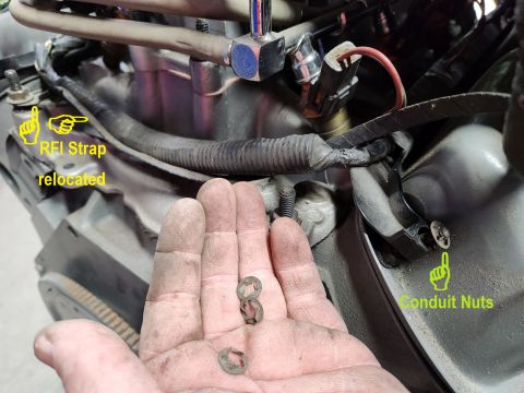 1983 Ford Bronco - Conduit Nuts IF THE IMAGE IS TOO SMALL, click it. With some effort, the V8 harness conduit nuts can be removed intact from the valve cover…