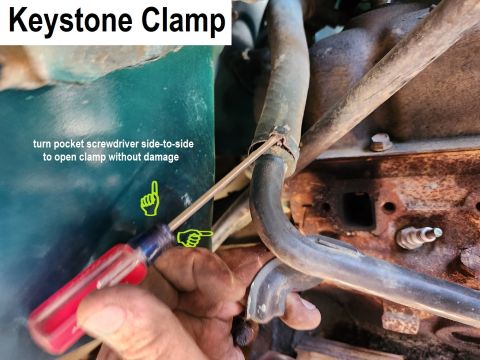 1983 Ford Bronco - To open a keystone clamp without damage so it can be re-clamped later, simply insert a pocket screwdriver blade and work it side-to-side. T…