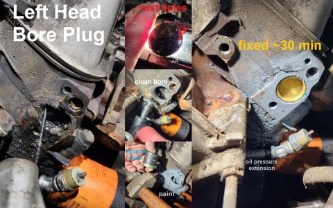 1983 Ford Bronco - Bore Plug Replacement IF THE IMAGE IS TOO SMALL, click it. It took longer to find this rusted bore plug than to replace it.