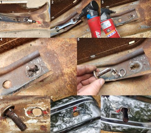 1983 Ford Bronco - Rear Bumper Outboard Bolt Removal IF THE IMAGE IS TOO SMALL, click it. Because of grime & salt thrown by the rear tires, this is usually a…