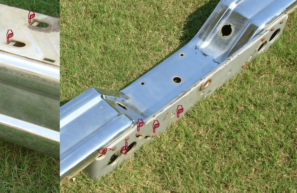 Factory rear bumpers are a thin skin riveted to a heavy ball mount
IF THE IMAGE IS TOO SMALL, click it.
