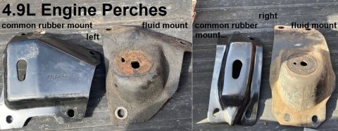 1983 Ford Bronco - 4.9L Engine Mount Frame Perches IF THE IMAGE IS TOO SMALL, click it. Converting from the fragile, expensive, rare fluid mounts requires swa…