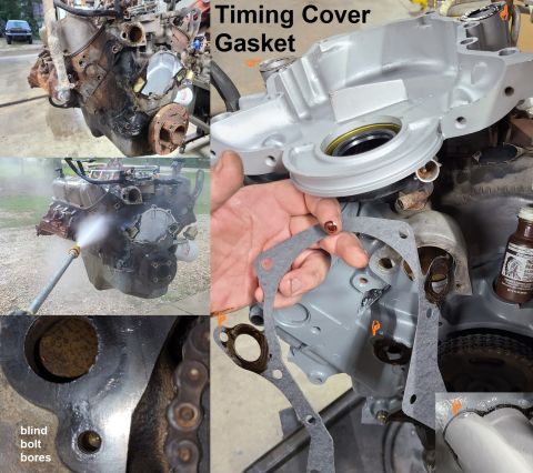 1983 Ford Bronco - Timing Cover Gasket Adhesive IF THE IMAGE IS TOO SMALL, click it. The crankcase side of the gasket is un-pressurized, so oil leaks are virt…