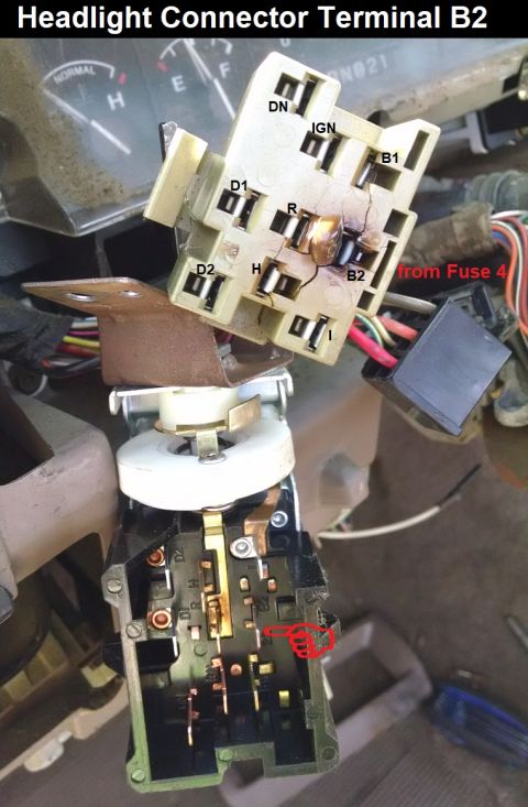 1983 Ford Bronco - Headlight Switch Terminal B2 IF THE IMAGE IS TOO SMALL, click it. This is a known problem, but still rare. It's a TERMINAL problem - not us…